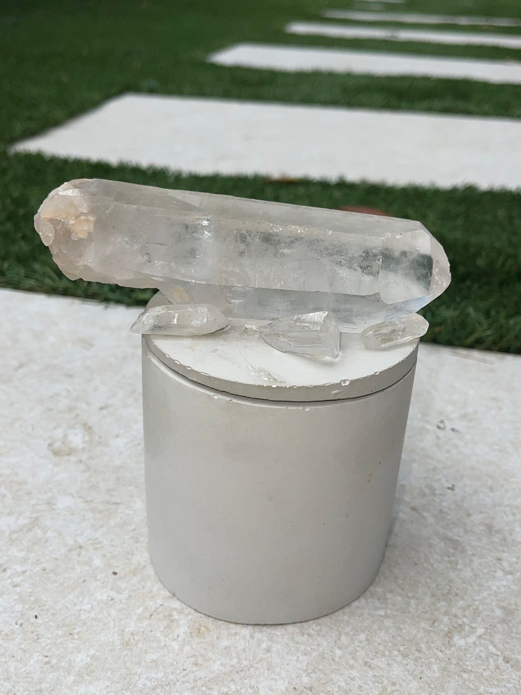Clear Quartz Crystal Concrete Candle