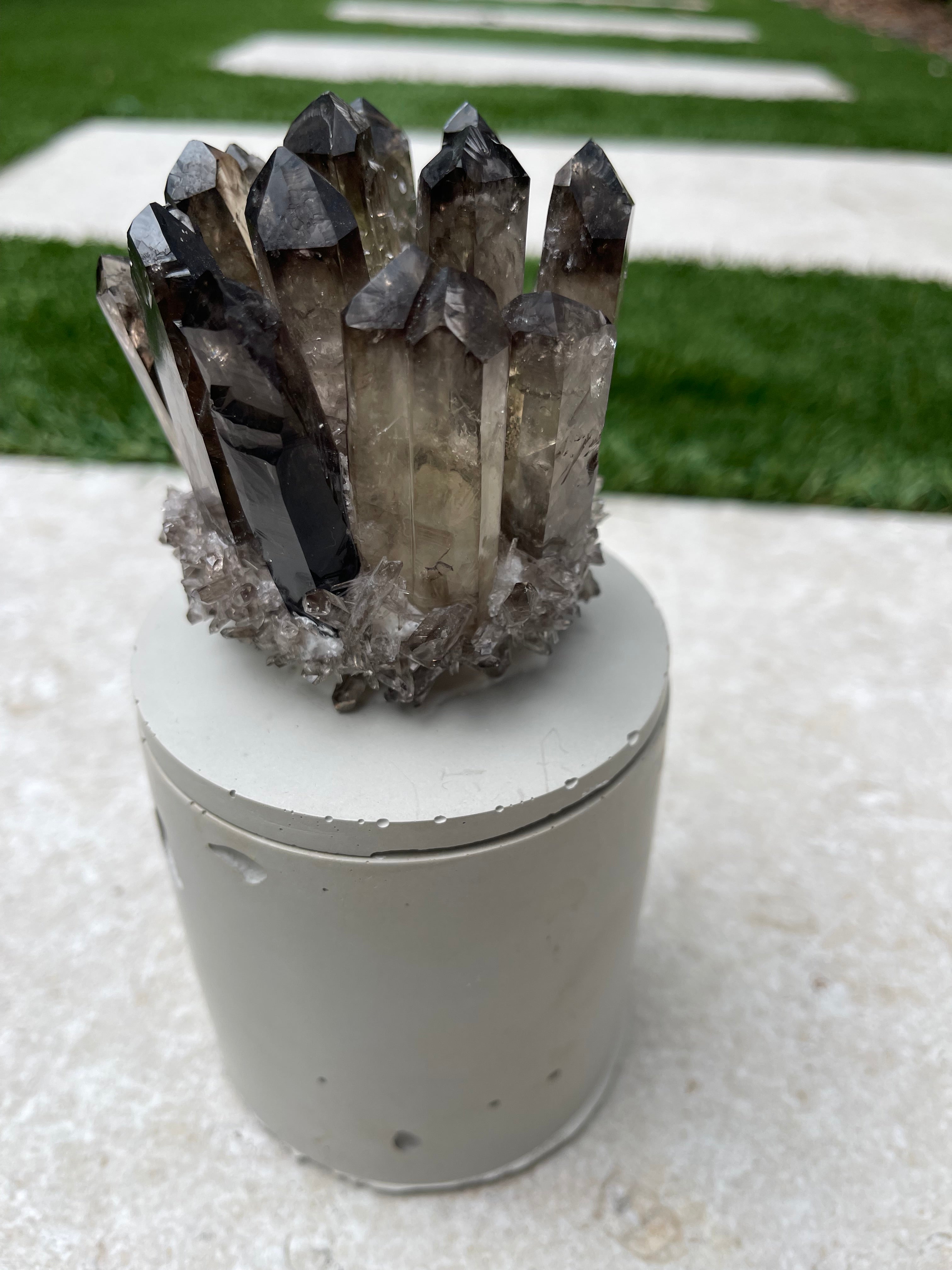 Smoky Quartz Crystal Concrete Candle