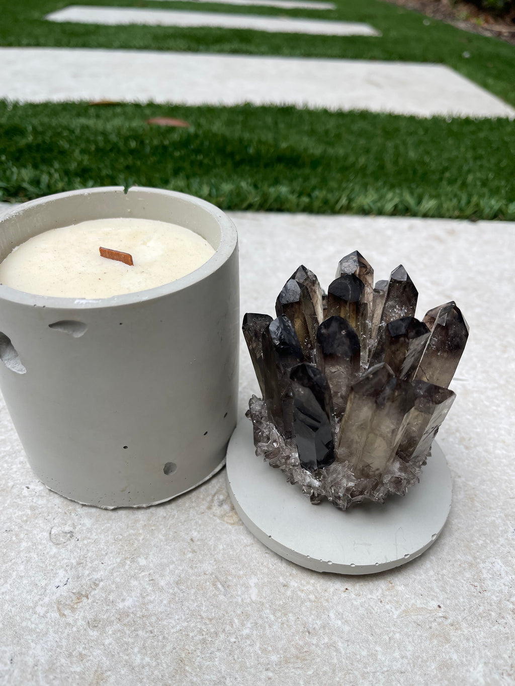 Smoky Quartz Crystal Concrete Candle