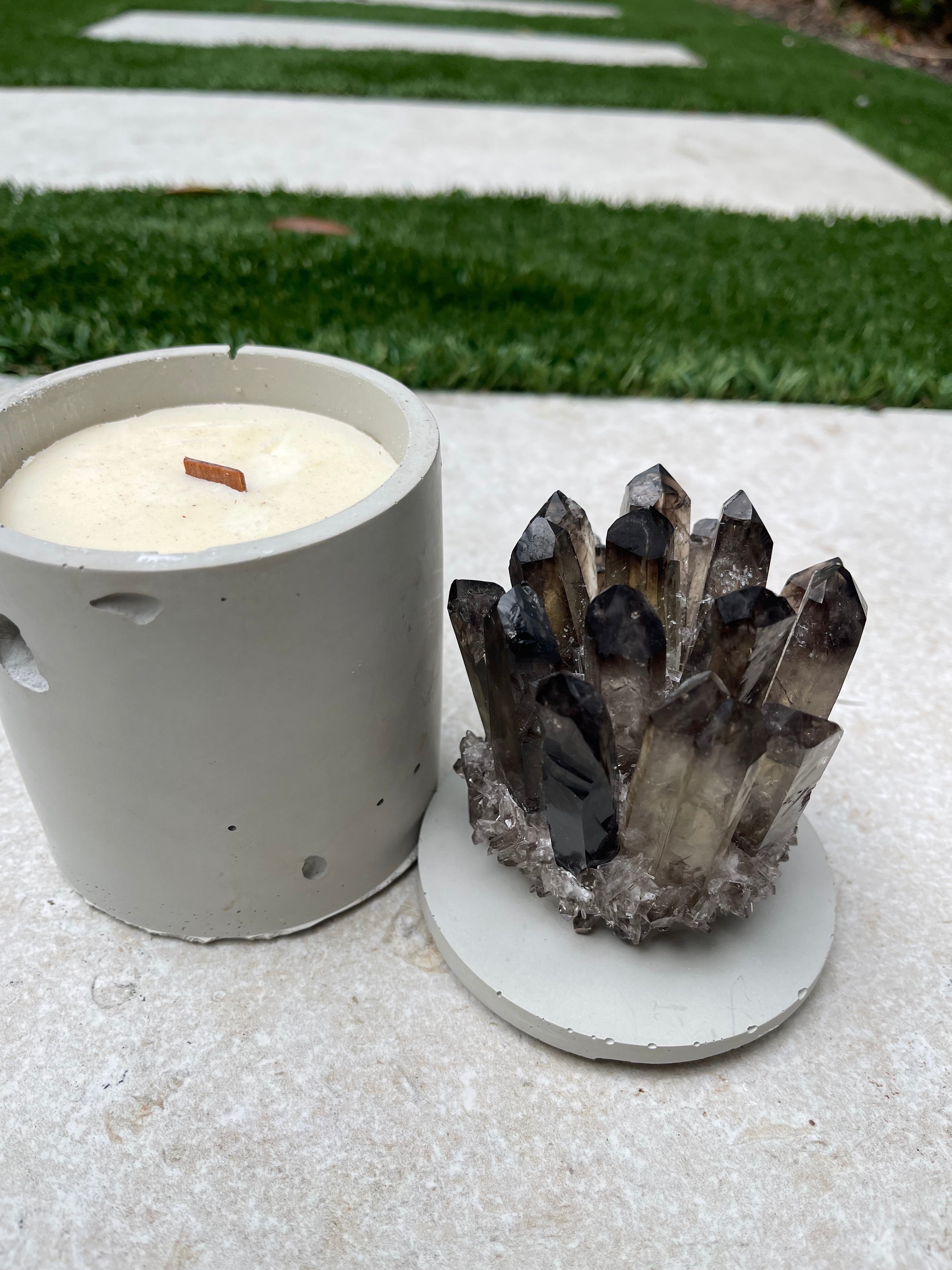 Smoky Quartz Crystal Concrete Candle