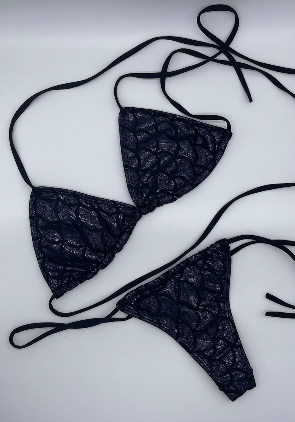 Black mermaid thong bikini set