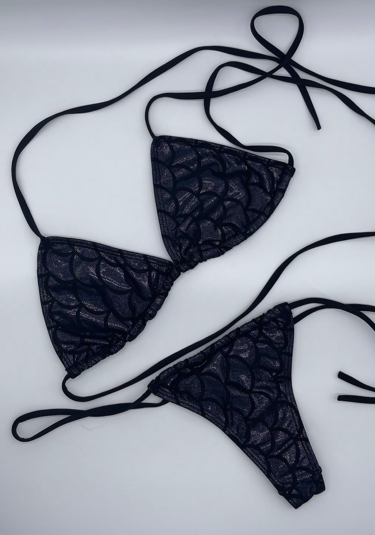 Black mermaid thong bikini set