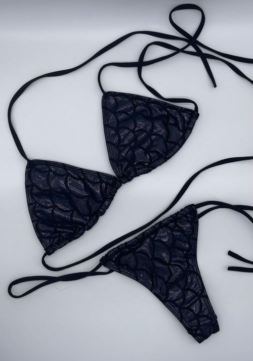 Black mermaid thong bikini set
