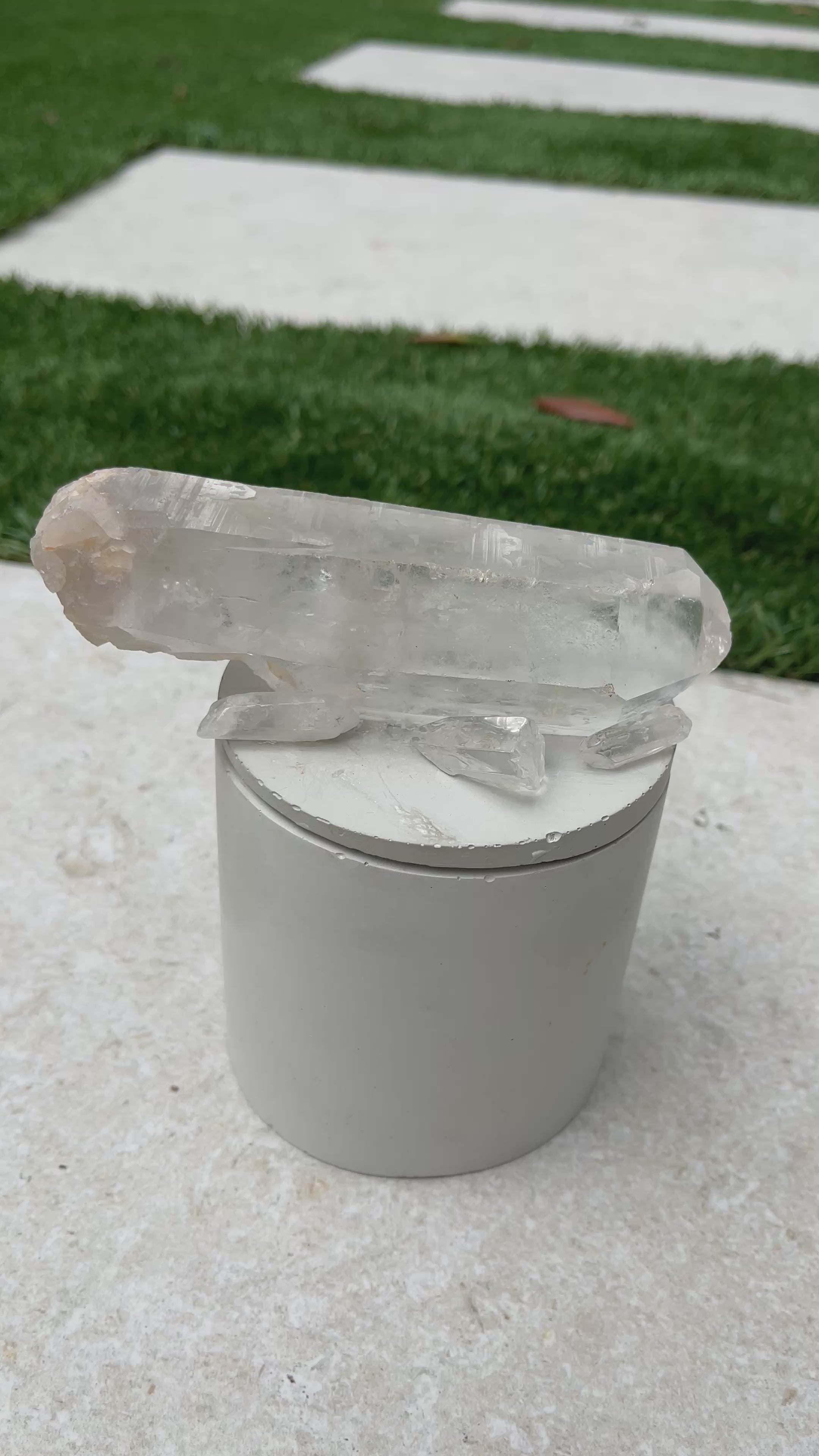 Clear Quartz Crystal Concrete Candle